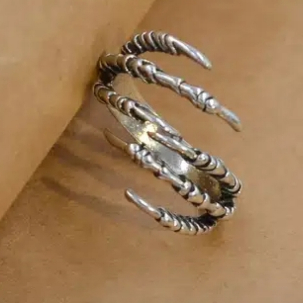 unisex dragon claw open band in antique silver